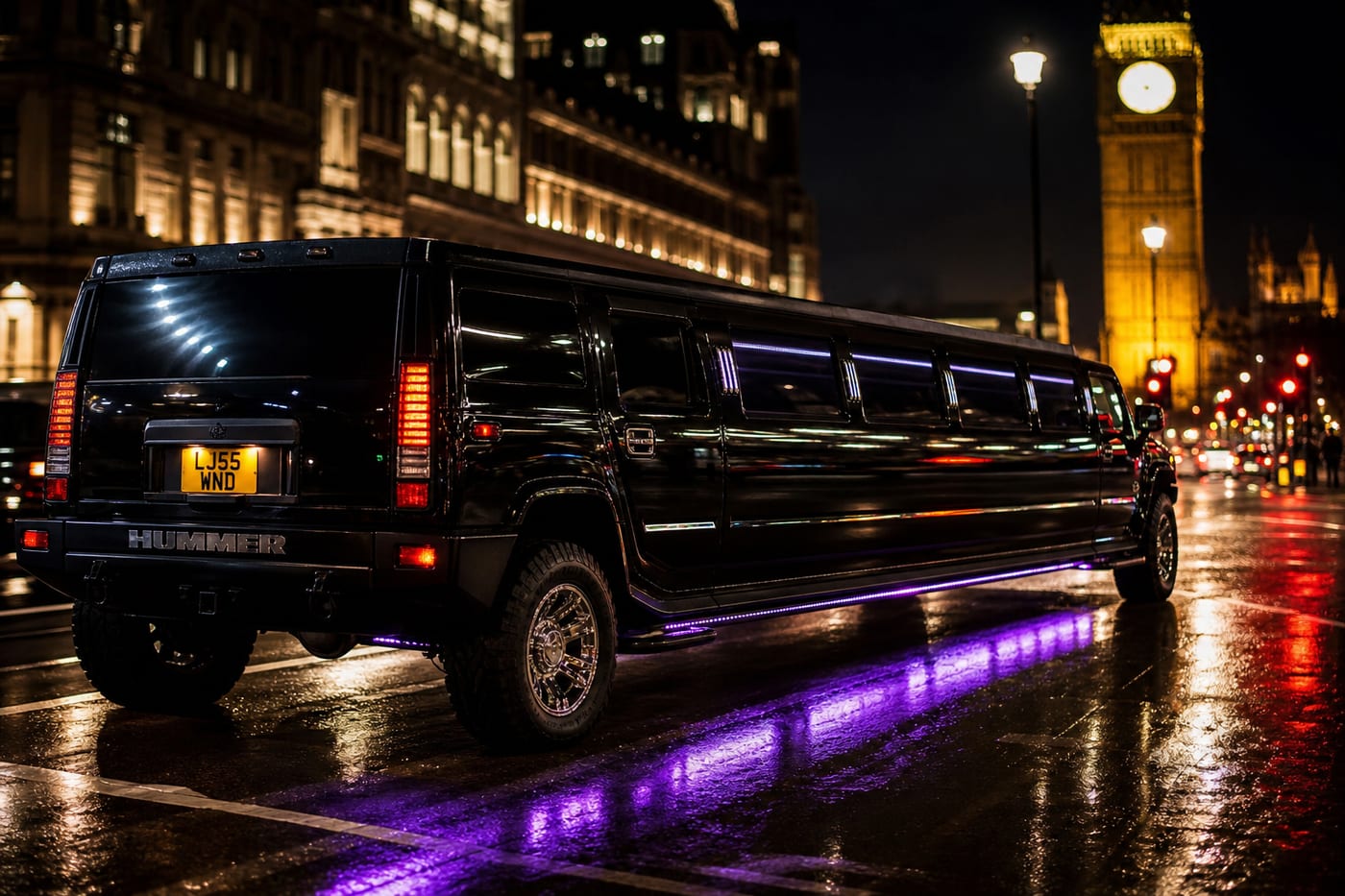 Stretch limousine at night